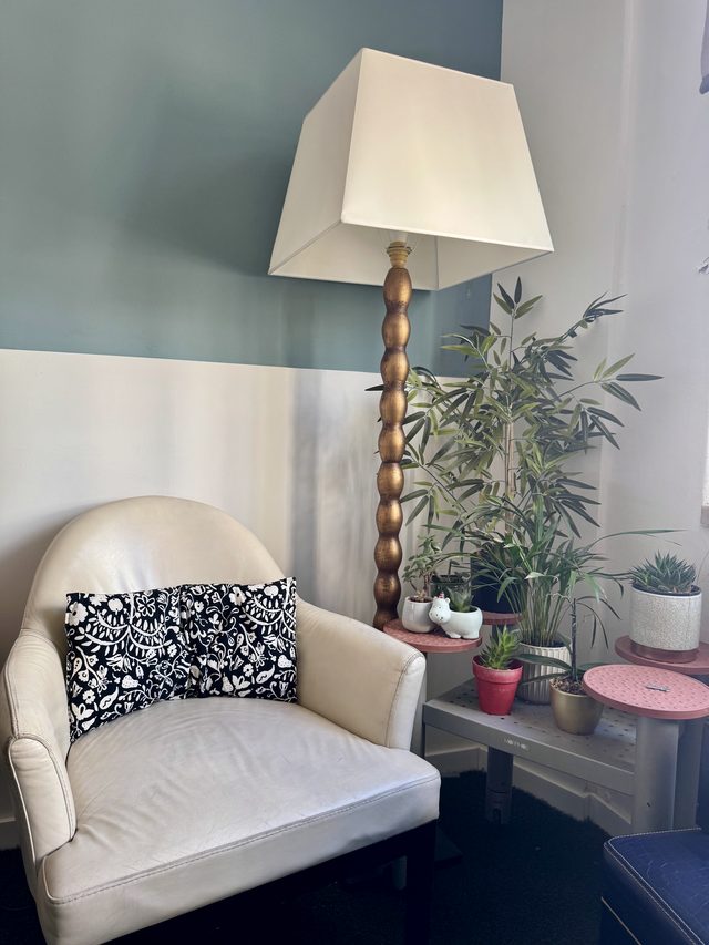 Poltrona de atendimento junto às plantas